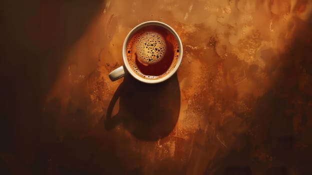 Aerial perspective of a warm mug of coffee
