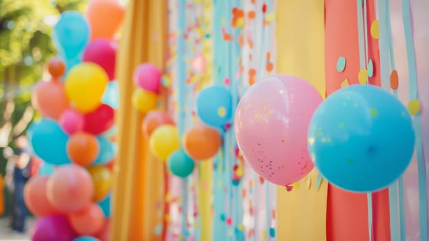 Colorful party backdrop featuring designated space for custom messaging