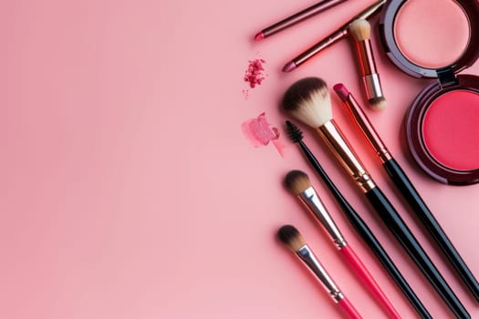 Copy space composition showcasing trendy makeup items.