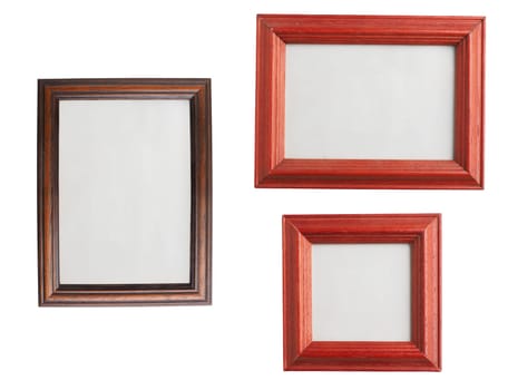 Old wooden vintage photo frames on a white background, space for your image