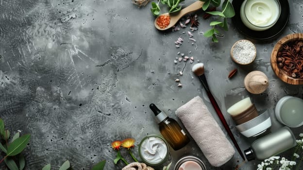 Copy space provided amidst beauty and wellness items for customizable messages