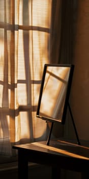 Elegant silhouette of a makeup mirror reflecting soft light.