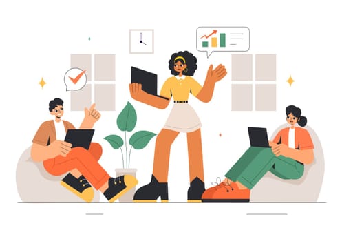 Vector Illustration of Women Leaders in Business, featuring a Female Leader in Meetings Focused on Career Growth, Victory, and Goal Achievement