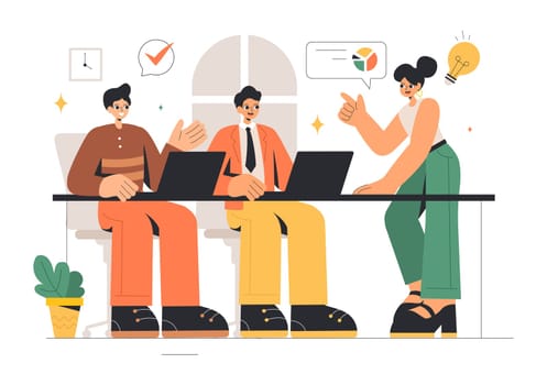 Vector Illustration of Women Leaders in Business, featuring a Female Leader in Meetings Focused on Career Growth, Victory, and Goal Achievement
