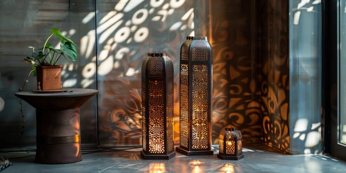 Handcrafted Islamic metalwork lamps, creating a warm and inviting ambiance in any room.