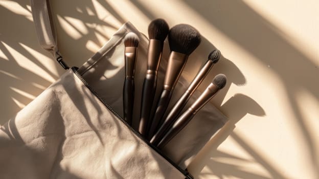 Makeup brush set in a travel-friendly pouch.