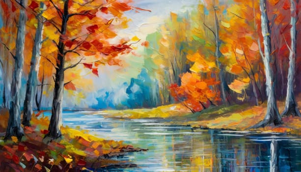 Autumn Serenity by the River - Abstract Impressionist Landscape