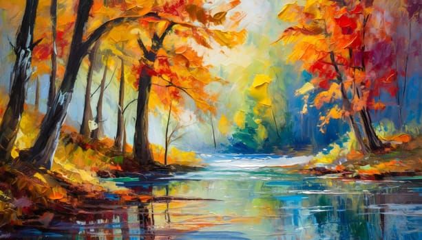 Autumn Serenity by the River - Abstract Impressionist Landscape