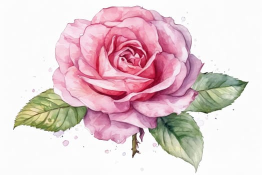 Rosa damascena isolated on white background, watercolor painting