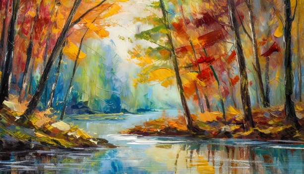 Autumn Serenity by the River - Abstract Impressionist Landscape