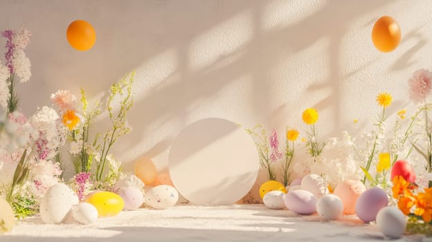 Easter composition with eggs and plants with copy space. AI generated