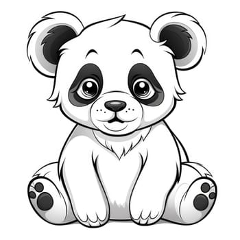 Coloring page for children, panda, simple black outline, no flowers. Funny baby character wild animal panda bear
