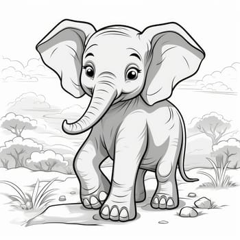 Baby elephant in africa coloring page. Baby outline illustration elephant. Wild animal ink sketch