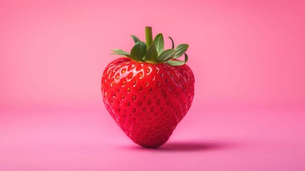 Whole strawberry on pink background. Ripe juicy sweet red berry. Healthy organic healthy food isolated object