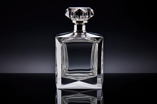 Perfume glass shaped jar. Blank glass perfume bottle template, on dark background, mockup