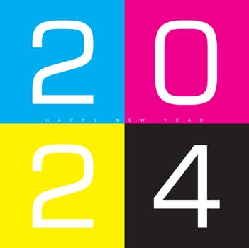 CMYK colors happy New Year 2024 - 2024 new year celebration concept for Offset print, greeting card banner and post template