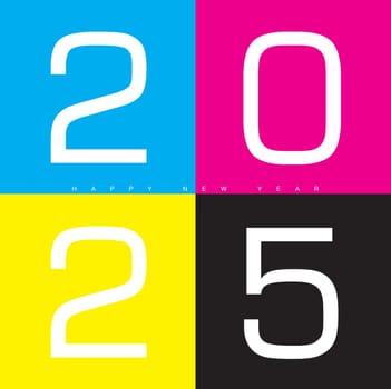 CMYK colors happy New Year 2025 - 2025 new year celebration concept for Offset print, greeting card banner and post template