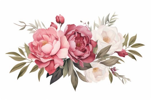 Floral horizontal composition isolated on white background. Flowers and herbs border for card, invitation and other design
