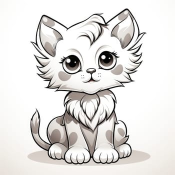Cute fluffy kitten coloring page. Simple ink outline of pet feline. Funny cat simple image