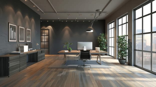 Office scene featuring a generous blank area for text.