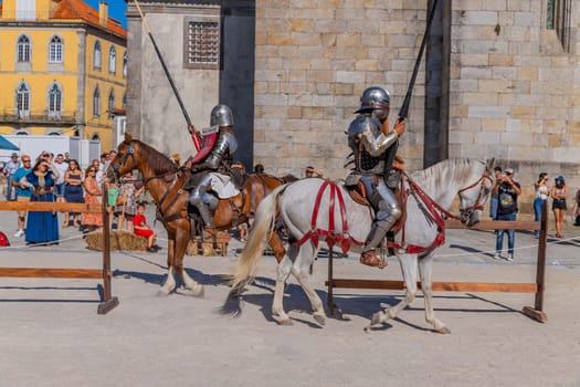 Caminha, Portugal - July 27, 2024: Caminha during the Medieval Fair reenactment. Caminha is a town in the north of Portugal, and very popular among tourists.