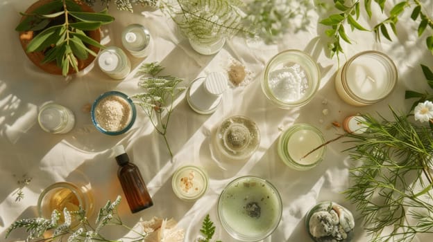 Overhead composition of organic beauty essentials