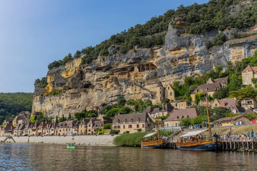 La Roc Gageac  France: August 20  2024:Medieval river village of La Roc Gageac in the Dordogne region of France