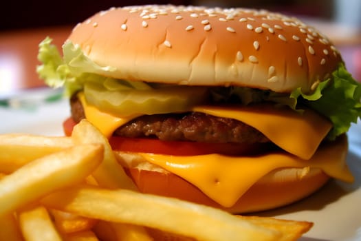 Fast food burger and fries. Neural network AI generated art