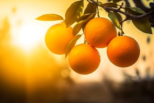 Summer background. Lemon orange garden. Neural network AI generated art