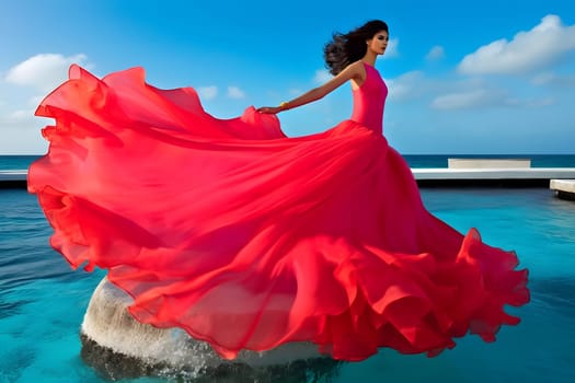 Summer fashion. Beautiful sexy elegant woman. Neural network AI generated art