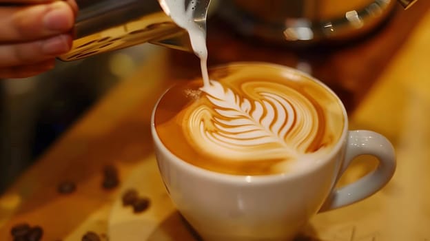 A barista perfection latte art pouring creamy