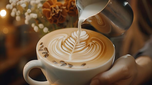 A barista perfection latte art pouring creamy