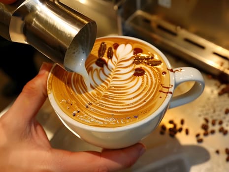 A barista perfection latte art pouring creamy