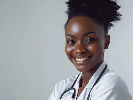 A beautiful Afro-American happy doctor in medical uniform
