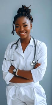 A beautiful Afro-American happy doctor in medical uniform