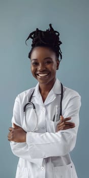 A beautiful Afro-American happy doctor in medical uniform