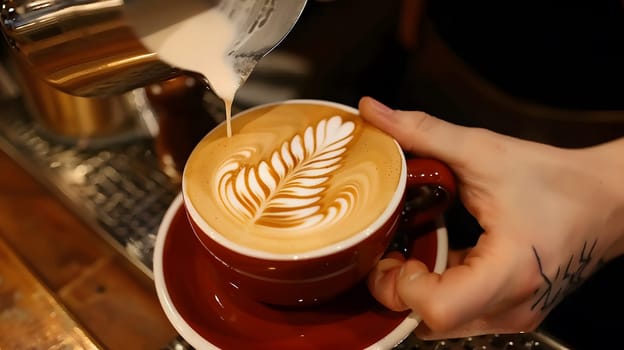 A barista perfection latte art pouring creamy