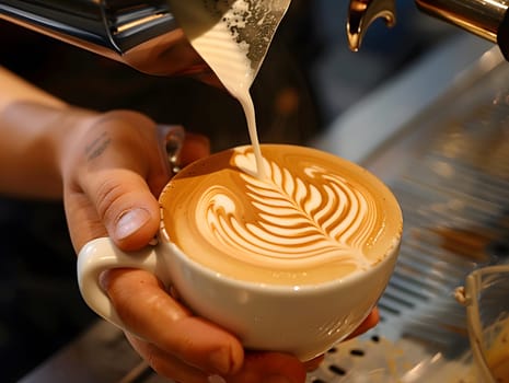 A barista perfection latte art pouring creamy