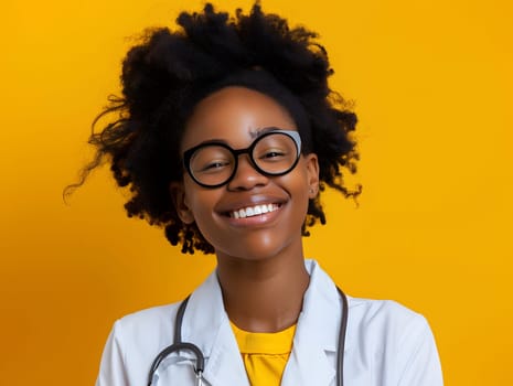 A beautiful Afro-American happy doctor in medical uniform