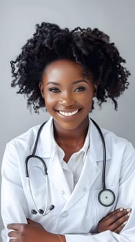 A beautiful Afro-American happy doctor in medical uniform