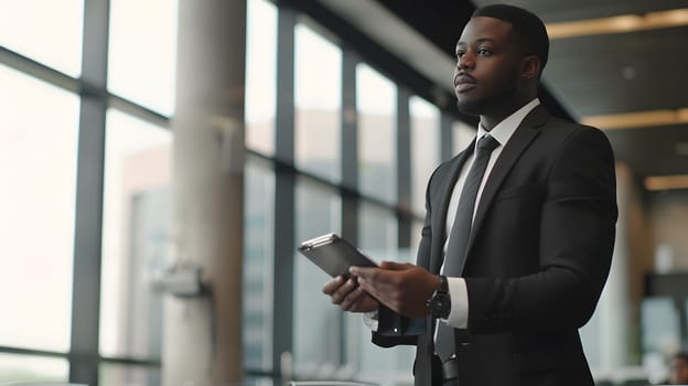 A black businessman making business presentation at a conference room