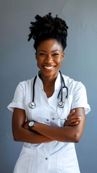 A beautiful Afro-American happy doctor in medical uniform