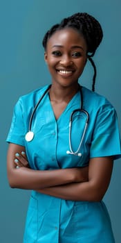A beautiful Afro-American happy doctor in medical uniform