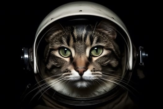 Brave cat astronaut at the spacewalk. Neural network AI generated art