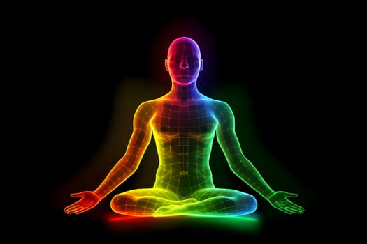 Human energy body, aura, chakra in meditation. Neural network AI generated art