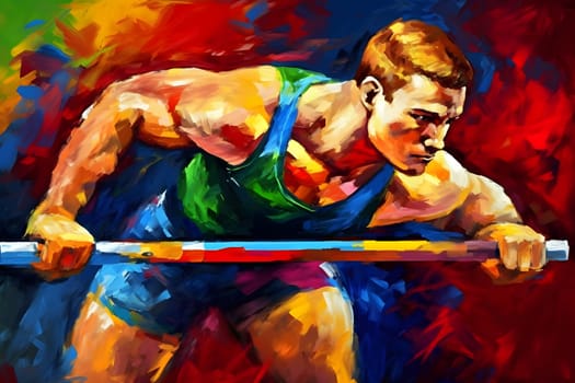 Colorful oil painting depicting an athlete. Neural network AI generated art