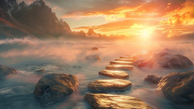 Thought provoking concept of journey, with footsteps leading towards unknown destination.