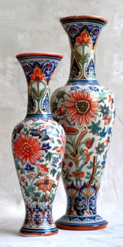 Traditional Islamic ceramic vases with hand-painted motifs, adding beauty to floral arrangements.