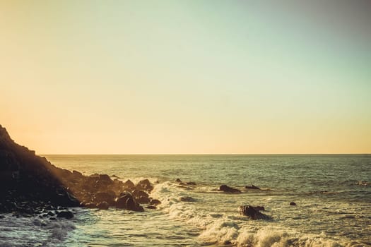 Seascape view on Atlantic Ocean at Jardim do Mar during sunset in Madeira, Portugal