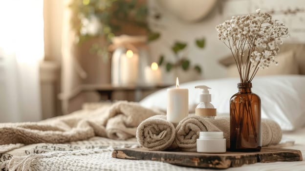 Tranquil arrangement of self-care items with generous room for personalized messaging